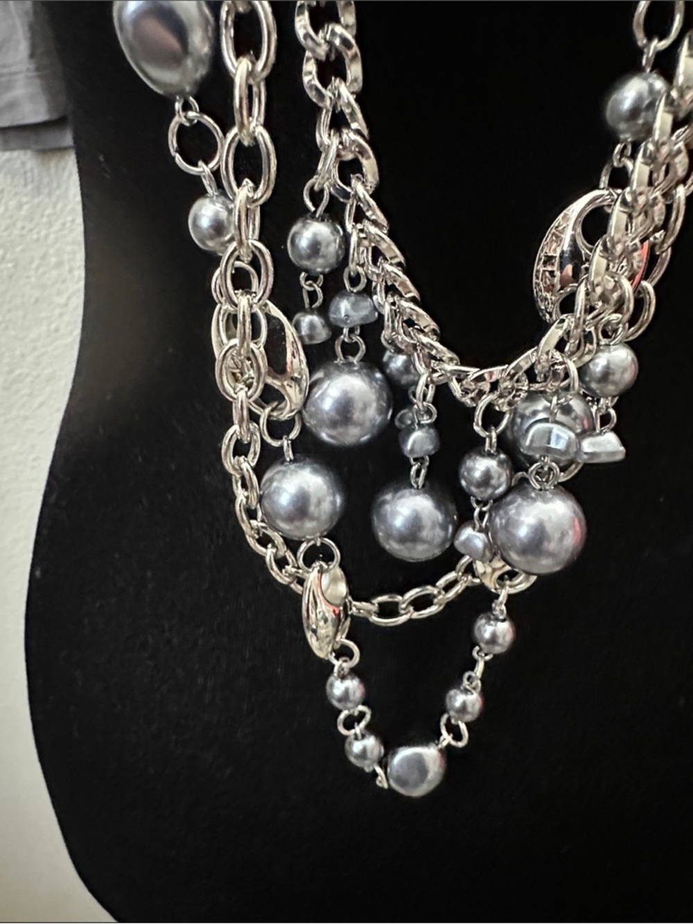 Silver Multi-Chain Statement Necklace - Unknown Brand